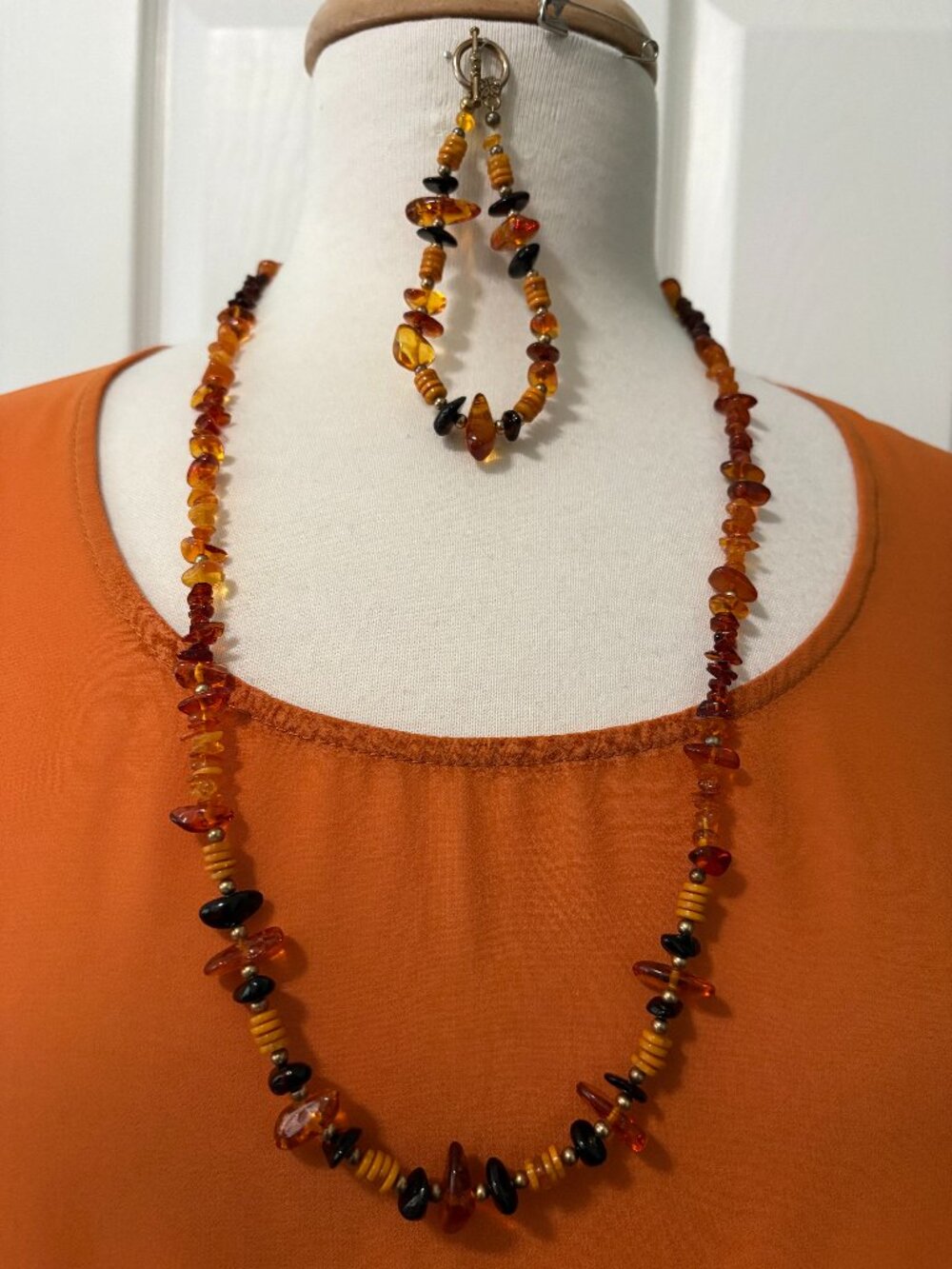 Vintage Multi-Color Amber and Bracelet Set